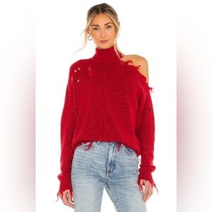 Lovers + Friends Red Distressed Turtleneck Sweater